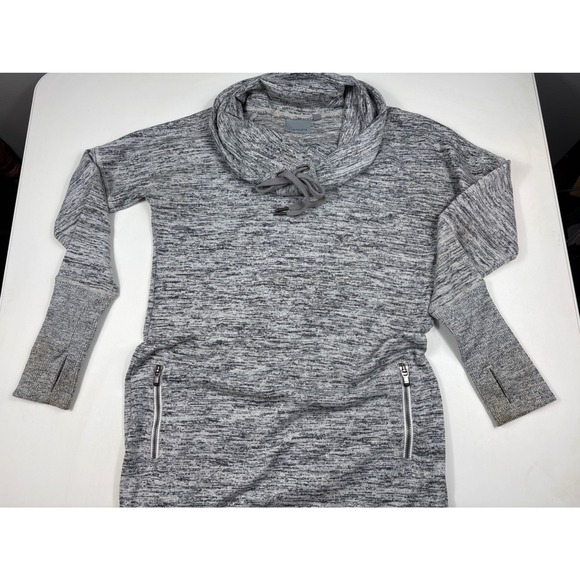 Athleta Women Gray Space Dye Cowl Neck Tunic Sweatshirt Zip Pockets XXS RN54023 - Picture 6 of 12